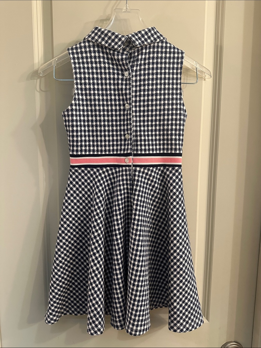 Janie and Jack Girls' Navy & White Houndstooth Fit-and-Flare Dress - Size 7 - Picture 2 of 7